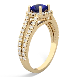 Lab Sapphire Pave Halo 14K Yellow Gold ring R5490