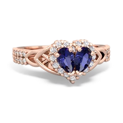 Lab Sapphire Celtic Knot Two Hearts As One 14K Rose Gold ring R2644HRT