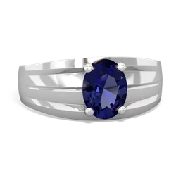 Lab Sapphire Men's Two Lane 14K White Gold ring R0363