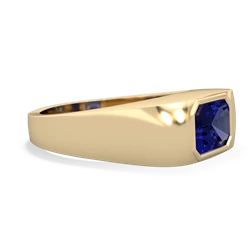 Lab Sapphire Men's Emerald-Cut Bezel 14K Yellow Gold ring R0410