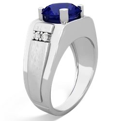 Lab Sapphire Men's 9Mm Round 14K White Gold ring R1822