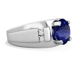 Lab Sapphire Men's 9Mm Round 14K White Gold ring R1822