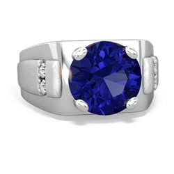 Lab Sapphire Men's 9Mm Round 14K White Gold ring R1822