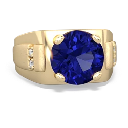 Lab Sapphire Men's 9Mm Round 14K Yellow Gold ring R1822