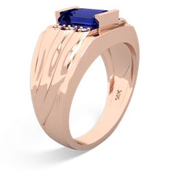 Lab Sapphire Men's 9X7mm Emerald-Cut 14K Rose Gold ring R1835