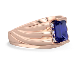 Lab Sapphire Men's 9X7mm Emerald-Cut 14K Rose Gold ring R1835