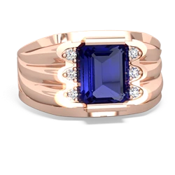 Lab Sapphire Men's 9X7mm Emerald-Cut 14K Rose Gold ring R1835