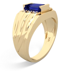 Lab Sapphire Men's 9X7mm Emerald-Cut 14K Yellow Gold ring R1835