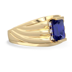 Lab Sapphire Men's 9X7mm Emerald-Cut 14K Yellow Gold ring R1835