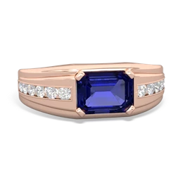 Lab Sapphire Men's Diamond Channel 14K Rose Gold ring R0500