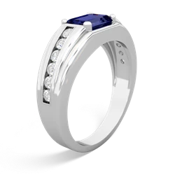 Lab Sapphire Men's Diamond Channel 14K White Gold ring R0500