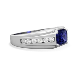 Lab Sapphire Men's Diamond Channel 14K White Gold ring R0500