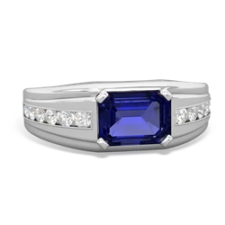 Lab Sapphire Men's Diamond Channel 14K White Gold ring R0500