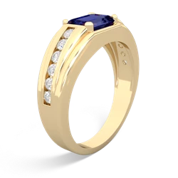 Lab Sapphire Men's Diamond Channel 14K Yellow Gold ring R0500