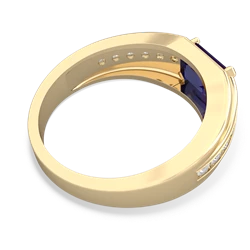 Lab Sapphire Men's Diamond Channel 14K Yellow Gold ring R0500