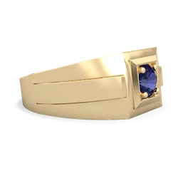 Lab Sapphire Men's Squared Circle 14K Yellow Gold ring R0480