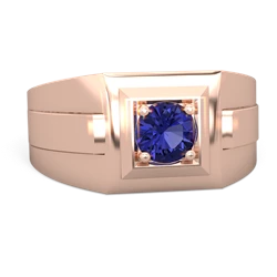 Lab Sapphire Men's Squared Circle 14K Rose Gold ring R0480