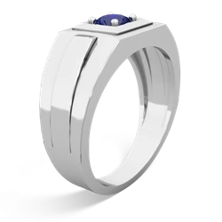 Lab Sapphire Men's Squared Circle 14K White Gold ring R0480