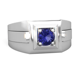 Lab Sapphire Men's Squared Circle 14K White Gold ring R0480