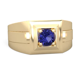 Lab Sapphire Men's Squared Circle 14K Yellow Gold ring R0480