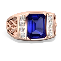 Lab Sapphire Men's Vine 14K Rose Gold ring R0490