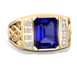 Lab Sapphire Men's Vine 14K Yellow Gold ring R0490