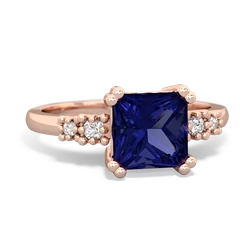 Lab Sapphire Art Deco Princess 14K Rose Gold ring R2014