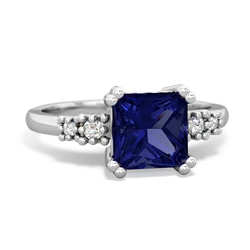 Lab Sapphire Art Deco Princess 14K White Gold ring R2014