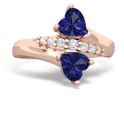 Lab Sapphire Heart To Heart 14K Rose Gold ring R2064