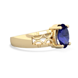 Lab Sapphire Art Deco Filigree 14K Yellow Gold ring R2322