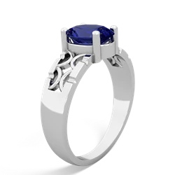 Lab Sapphire Art Deco Filigree 14K White Gold ring R2322