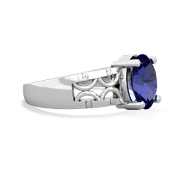 Lab Sapphire Art Deco Filigree 14K White Gold ring R2322