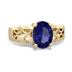 Lab Sapphire Art Deco Filigree 14K Yellow Gold ring R2322