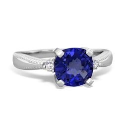 Lab Sapphire Cushion Rope 14K White Gold ring R2484