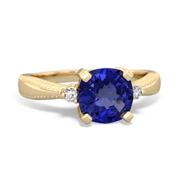 Lab Sapphire Cushion Rope 14K Yellow Gold ring R2484