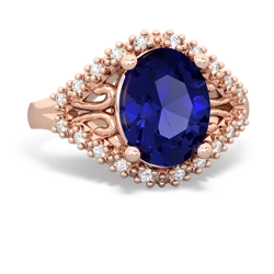 Lab Sapphire Antique Style Cocktail 14K Rose Gold ring R2564