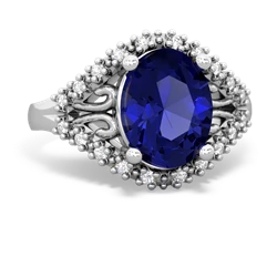 Lab Sapphire Antique Style Cocktail 14K White Gold ring R2564