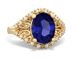 Lab Sapphire Antique Style Cocktail 14K Yellow Gold ring R2564