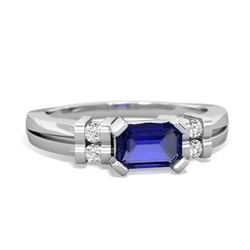 Lab Sapphire Art Deco East-West 14K White Gold ring R2590