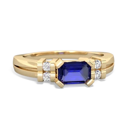 Lab Sapphire Art Deco East-West 14K Yellow Gold ring R2590