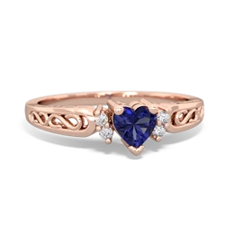 Lab Sapphire Filligree Scroll Heart 14K Rose Gold ring R2429