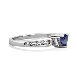 Lab Sapphire Filligree Scroll Heart 14K White Gold ring R2429