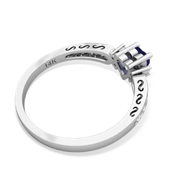 Lab Sapphire Filligree Scroll Heart 14K White Gold ring R2429