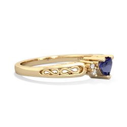 Lab Sapphire Filligree Scroll Heart 14K Yellow Gold ring R2429