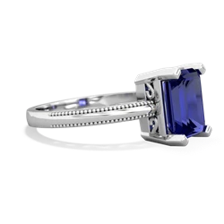 Lab Sapphire Milgrain Scroll 14K White Gold ring R2338