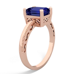 Lab Sapphire Milgrain Scroll 14K Rose Gold ring R2338