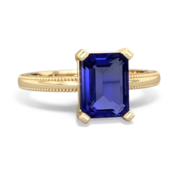 Lab Sapphire Milgrain Scroll 14K Yellow Gold ring R2338