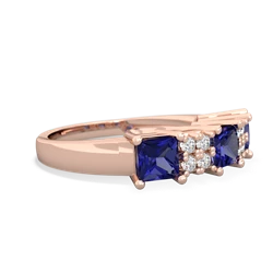 Lab Sapphire Three Stone Diamond Cluster 14K Rose Gold ring R2592