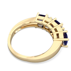 Lab Sapphire Three Stone Diamond Cluster 14K Yellow Gold ring R2592