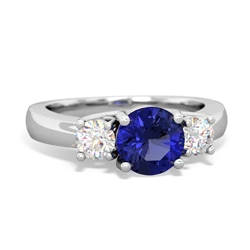 Lab Sapphire Diamond Three Stone Round Trellis 14K White Gold ring R4018